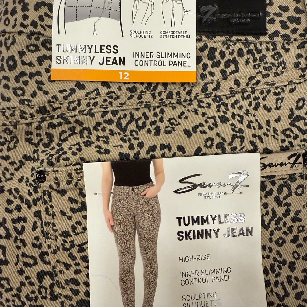 Seven7 Tummyless Skinny Jeans - Tan Leopard, size 12